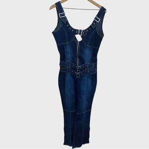Vintage Y2K Denim Belted Buckle Jumpsuit Size Medium